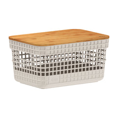 Caixa Grid 20L c/ Tampa De Bambu - Bege