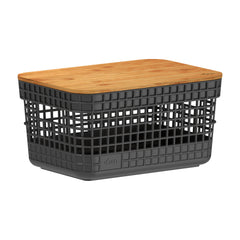 Caixa Grid 20L c/ Tampa De Bambu - Chumbo