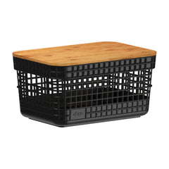 Caixa Grid 20L c/ Tampa De Bambu - Preta