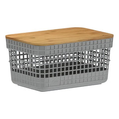 Cesto Grid 2,5L c/ Tampa De Bambu - Chumbo