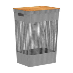Cesto de Roupas 49L Grid Tampa de Bambu Chumbo