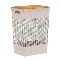 Cesto de Roupas 49L Grid Tampa de Plástico Bege